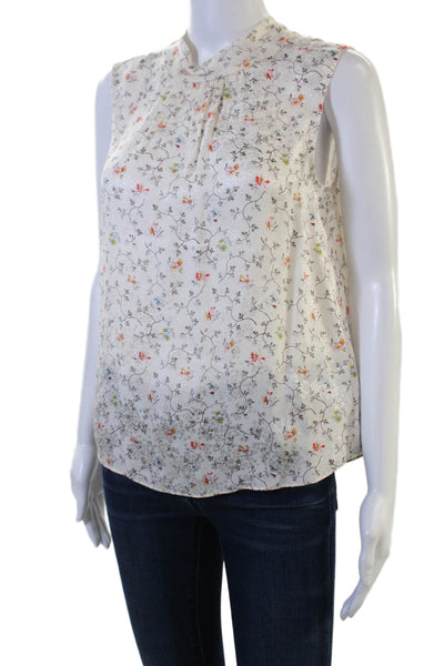 Rebecca Taylor Women White Silk High Neck Sleeveless Floral Blouse Size 2