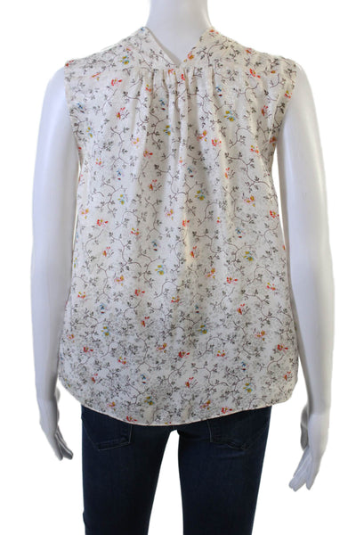 Rebecca Taylor Women White Silk High Neck Sleeveless Floral Blouse Size 2