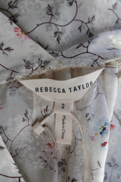 Rebecca Taylor Women White Silk High Neck Sleeveless Floral Blouse Size 2