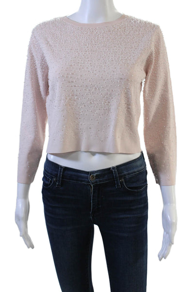 Zara Womens Pink Pullover Sweater Crew Neck 3/4 Sleeve Viscose Blend Size S