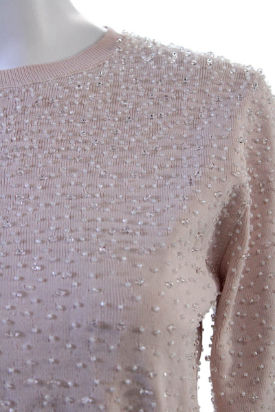 Zara Womens Pink Pullover Sweater Crew Neck 3/4 Sleeve Viscose Blend Size S