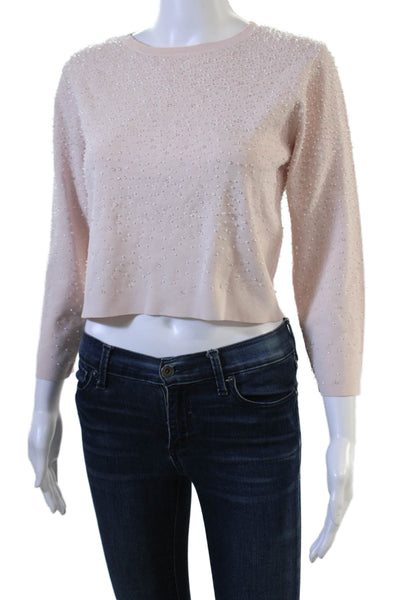 Zara Womens Pink Pullover Sweater Crew Neck 3/4 Sleeve Viscose Blend Size S
