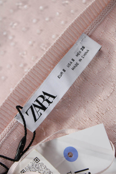 Zara Womens Pink Pullover Sweater Crew Neck 3/4 Sleeve Viscose Blend Size S