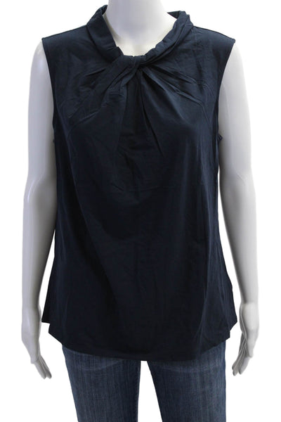 Brooks Brothers Womens Dark Blue Collared Sleeveless Cotton Modal Blouse Size L
