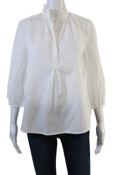 Birds of Paradis Women Tunic Blouse White High Neck 3/4 Sleeve Cotton Size XS