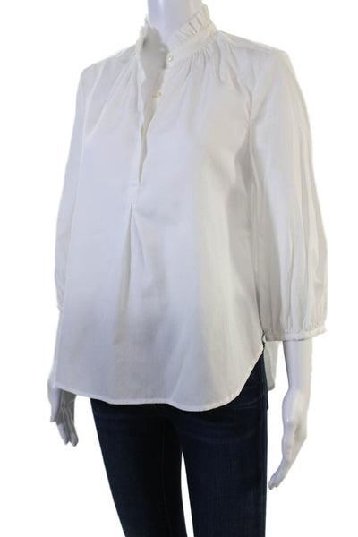 Birds of Paradis Women Tunic Blouse White High Neck 3/4 Sleeve Cotton Size XS