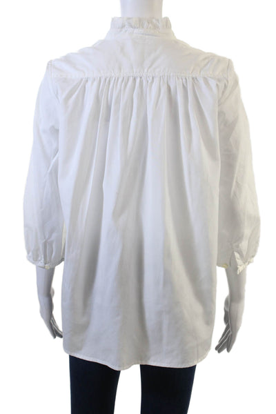 Birds of Paradis Women Tunic Blouse White High Neck 3/4 Sleeve Cotton Size XS