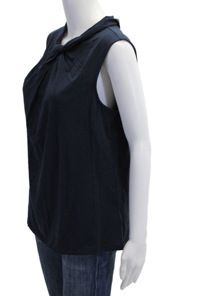 Brooks Brothers Womens Dark Blue Collared Sleeveless Cotton Modal Blouse Size L
