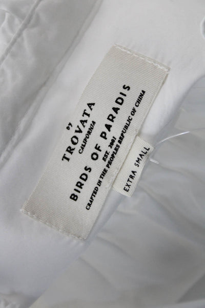 Birds of Paradis Women Tunic Blouse White High Neck 3/4 Sleeve Cotton Size XS