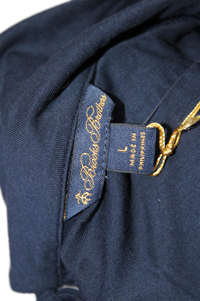 Brooks Brothers Womens Dark Blue Collared Sleeveless Cotton Modal Blouse Size L
