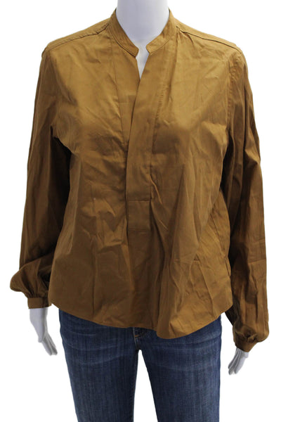 Polo Ralph Lauren Womens Brown Cotton Mock Neck Long Sleeve Army Blouse Size 6