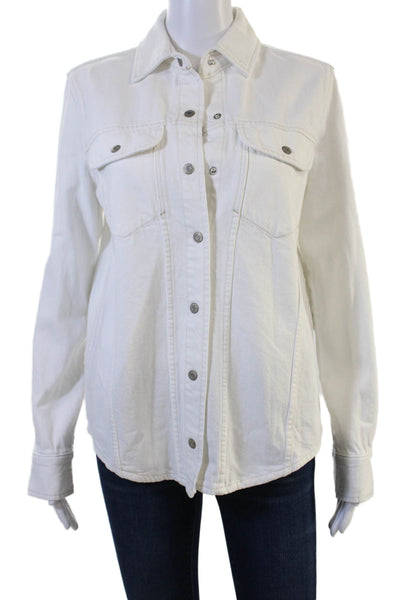 Zara Women Collared Cotton Jacket White Long Sleeve Classic Size XS