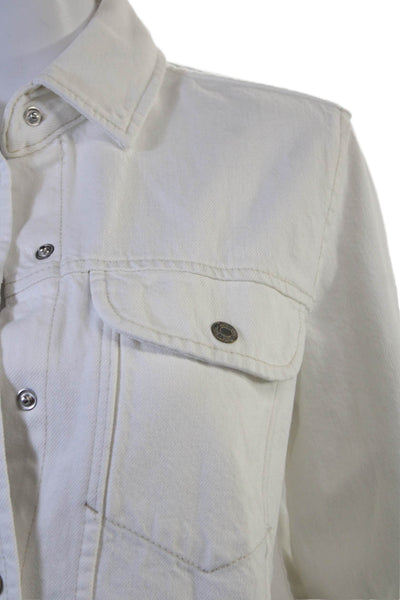 Zara Women Collared Cotton Jacket White Long Sleeve Classic Size XS