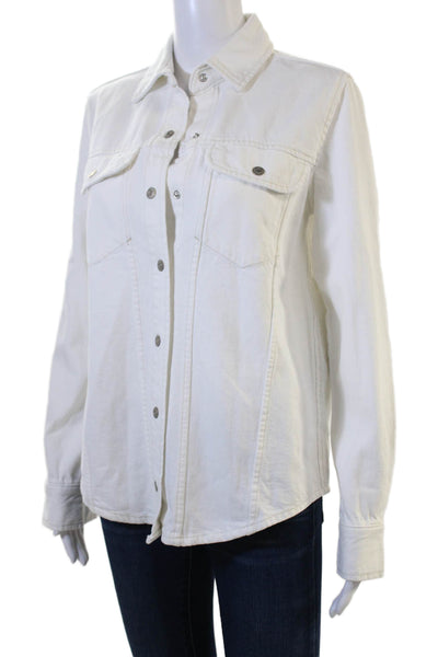 Zara Women Collared Cotton Jacket White Long Sleeve Classic Size XS