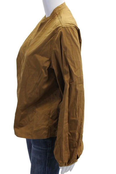 Polo Ralph Lauren Womens Brown Cotton Mock Neck Long Sleeve Army Blouse Size 6