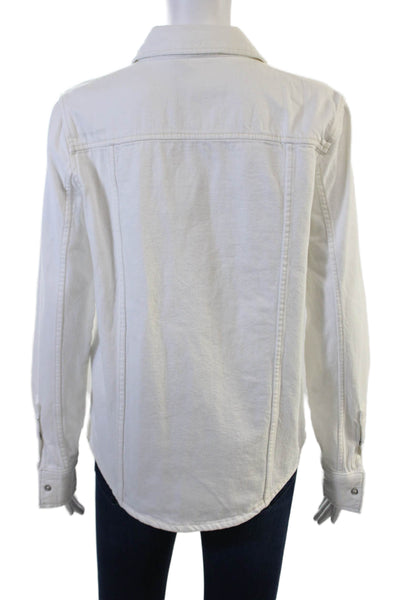 Zara Women Collared Cotton Jacket White Long Sleeve Classic Size XS