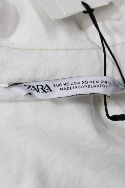 Zara Women Collared Cotton Jacket White Long Sleeve Classic Size XS