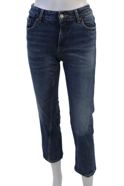 Zara Women Petite Ankle Cropped Jeans Dark Blue Mid Rise Size 0
