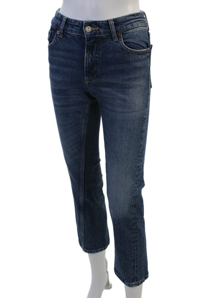 Zara Women Petite Ankle Cropped Jeans Dark Blue Mid Rise Size 0