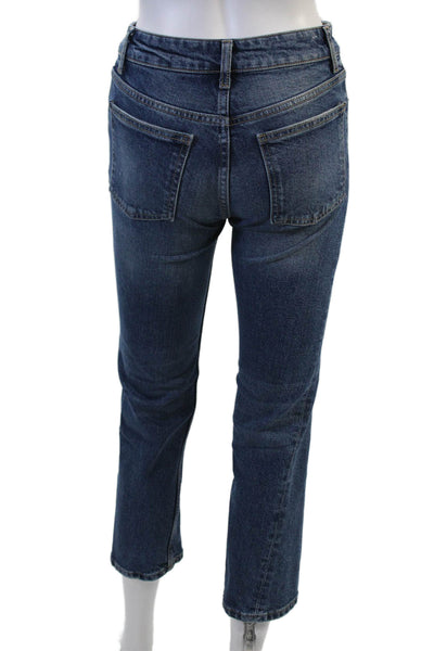Zara Women Petite Ankle Cropped Jeans Dark Blue Mid Rise Size 0
