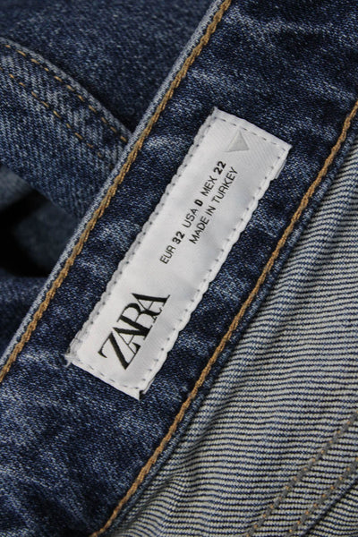 Zara Women Petite Ankle Cropped Jeans Dark Blue Mid Rise Size 0