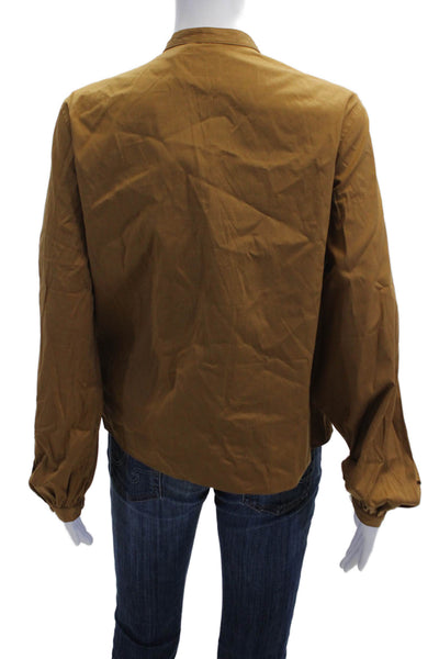 Polo Ralph Lauren Womens Brown Cotton Mock Neck Long Sleeve Army Blouse Size 6