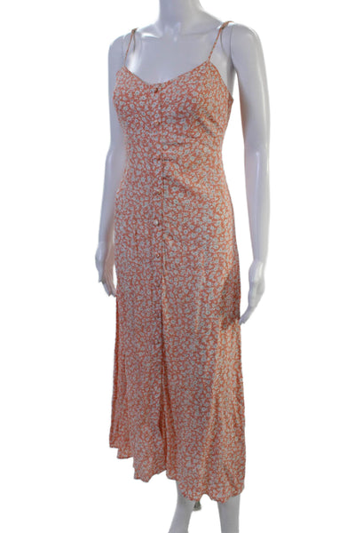 Flynn Skye Women Slip Dress Floral Orange Midi Rayon Sleeveless Size S