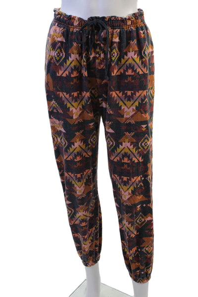 The Westside Women Jogger Sweatpants Black Aztec Drawstring Cotton Blend Size S