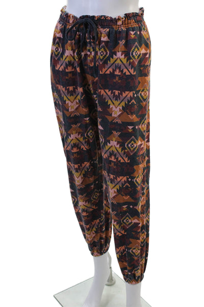 The Westside Women Jogger Sweatpants Black Aztec Drawstring Cotton Blend Size S