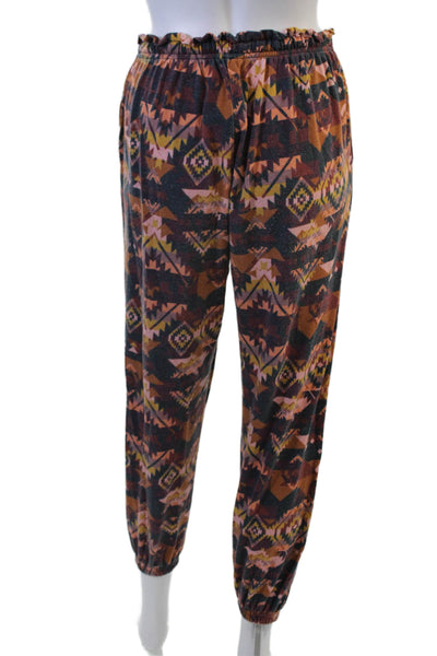 The Westside Women Jogger Sweatpants Black Aztec Drawstring Cotton Blend Size S