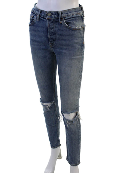 Grlfrnd Womens Cropped Straight Jeans Blue Mid-Rise 28in Size 26