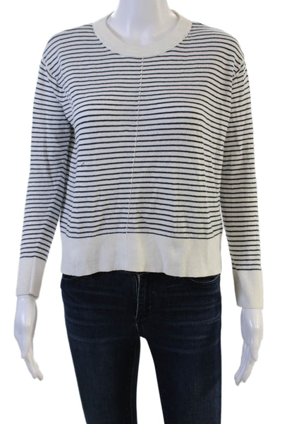 Club Monaco Women Pullover Sweater White Striped Linen Blend Long Sleeve Size S