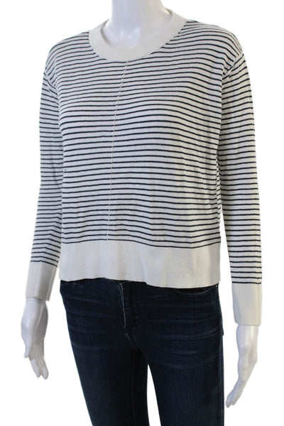 Club Monaco Women Pullover Sweater White Striped Linen Blend Long Sleeve Size S