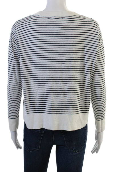 Club Monaco Women Pullover Sweater White Striped Linen Blend Long Sleeve Size S