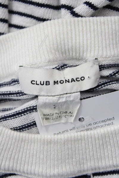 Club Monaco Women Pullover Sweater White Striped Linen Blend Long Sleeve Size S