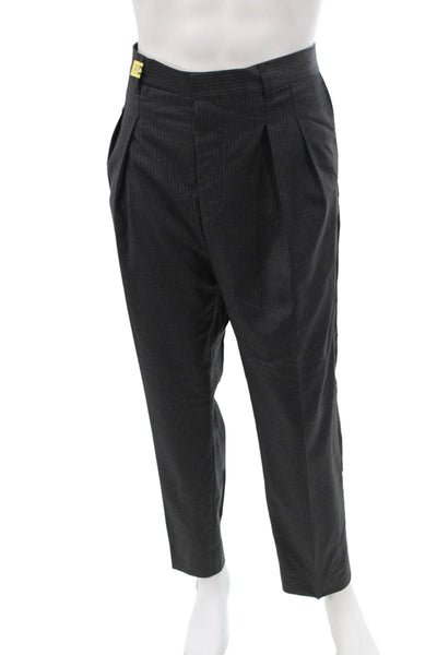 BLK DNM Mens Cropped Dress Pants Black Striped Wool Button Size 36