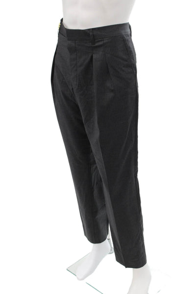 BLK DNM Mens Cropped Dress Pants Black Striped Wool Button Size 36
