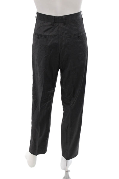 BLK DNM Mens Cropped Dress Pants Black Striped Wool Button Size 36