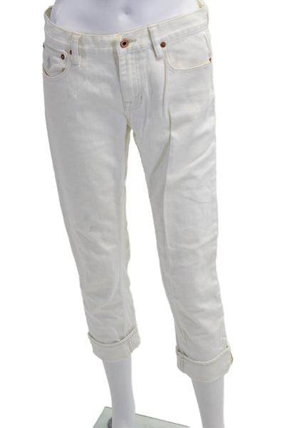 Ralph Lauren Sport Women Cropped Straight White Jeans Button Size 27