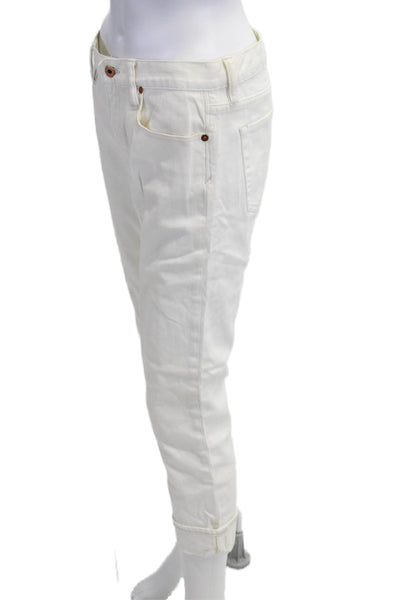Ralph Lauren Sport Women Cropped Straight White Jeans Button Size 27