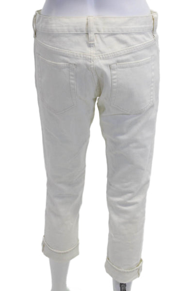 Ralph Lauren Sport Women Cropped Straight White Jeans Button Size 27