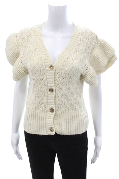 Habitual Womens Cardigan V-Neck Button Short Sleeve Beige Size XS