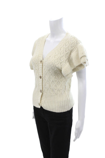 Habitual Womens Cardigan V-Neck Button Short Sleeve Beige Size XS