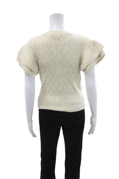 Habitual Womens Cardigan V-Neck Button Short Sleeve Beige Size XS