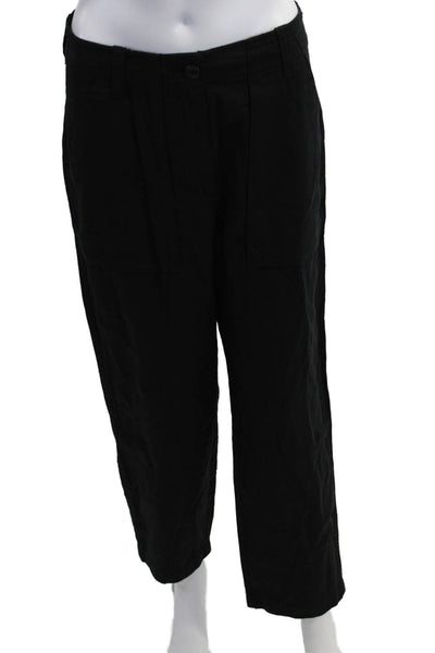 J Crew Womens Cargo Cropped Pants Black Linen Lyocell Button Size 4
