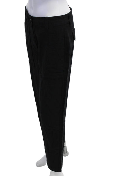 J Crew Womens Cargo Cropped Pants Black Linen Lyocell Button Size 4