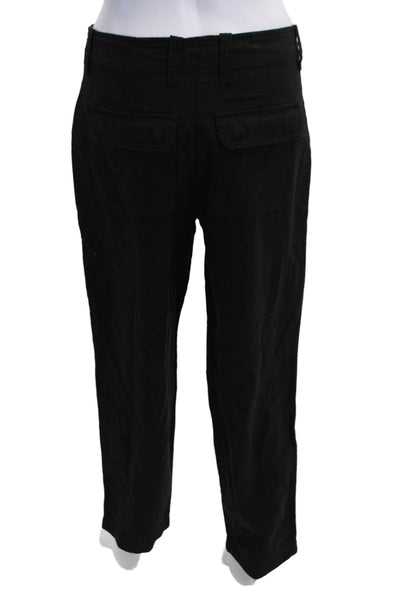 J Crew Womens Cargo Cropped Pants Black Linen Lyocell Button Size 4