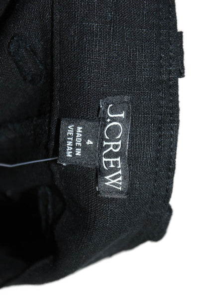 J Crew Womens Cargo Cropped Pants Black Linen Lyocell Button Size 4