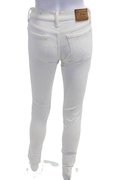 Polo Ralph Lauren Womens White Skinny Jeans Cotton Blend Button Size 26