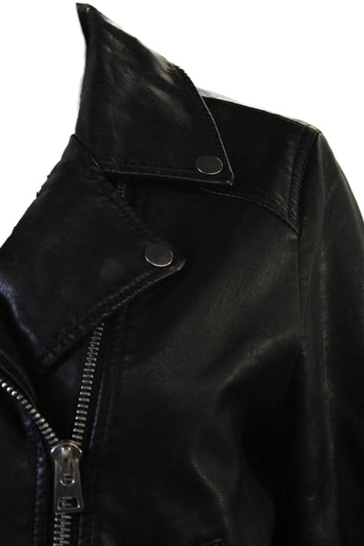 Topshop Womens Biker Motorcycle Jacket Black Buckle Coated Polyester Size 8